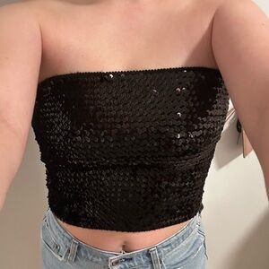 Black Sequin Strapless Tube Top